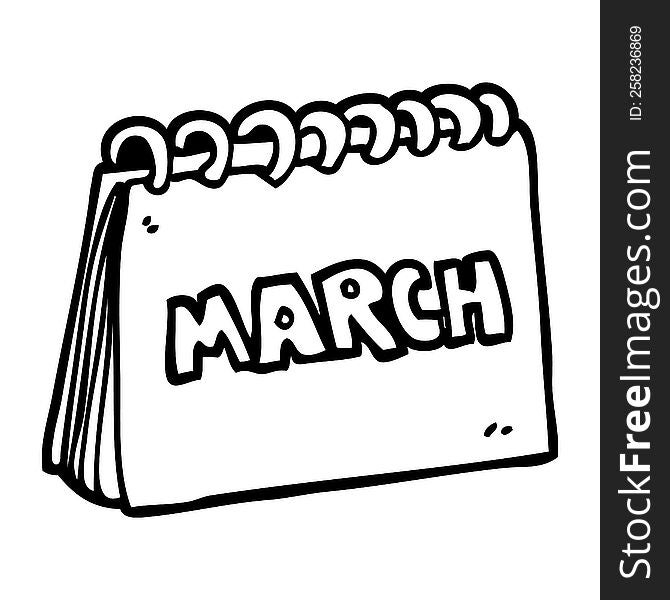 line drawing cartoon calendar showing month of march