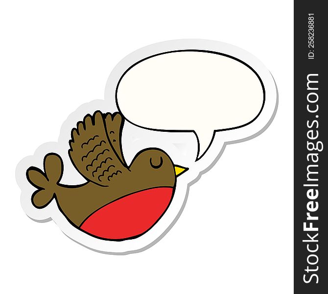 Cartoon Flying Bird And Speech Bubble Sticker