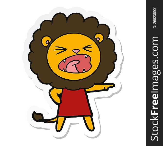 Sticker Of A Cartoon Angry Lion In Dress