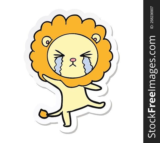 sticker of a cartoon crying lion