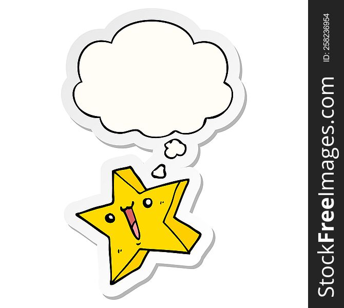 cartoon happy star with thought bubble as a printed sticker
