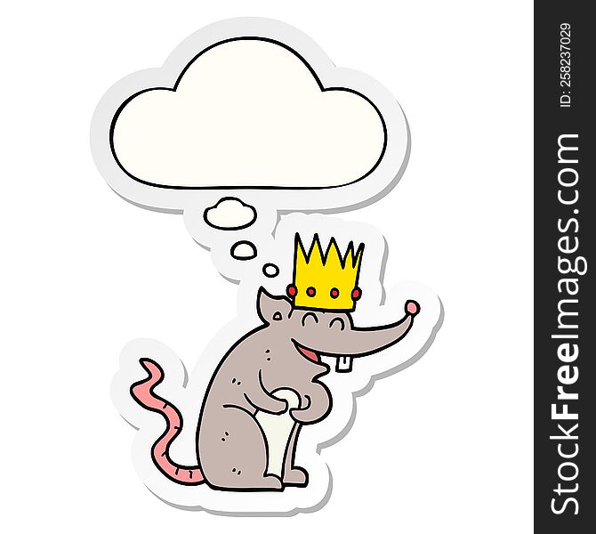cartoon rat king laughing with thought bubble as a printed sticker