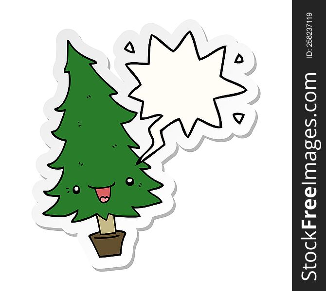 Cute Cartoon Christmas Tree And Speech Bubble Sticker