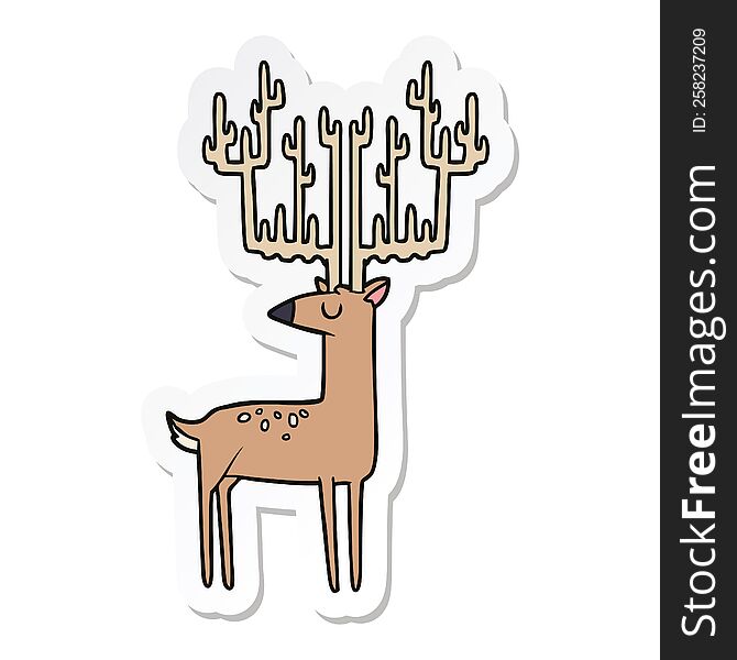 sticker of a cartoon stag with huge antlers