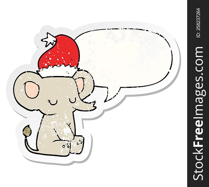 Cute Christmas Elephant And Speech Bubble Distressed Sticker