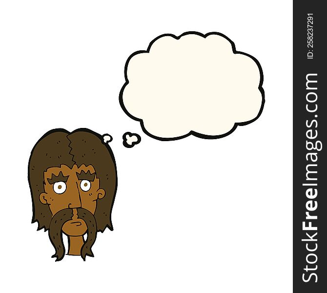 cartoon man with long mustache with thought bubble