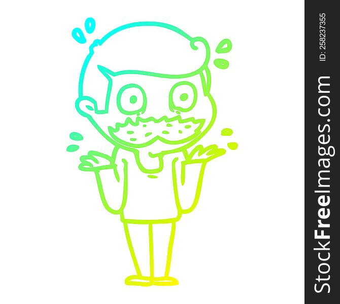 Cold Gradient Line Drawing Cartoon Man With Mustache Shocked