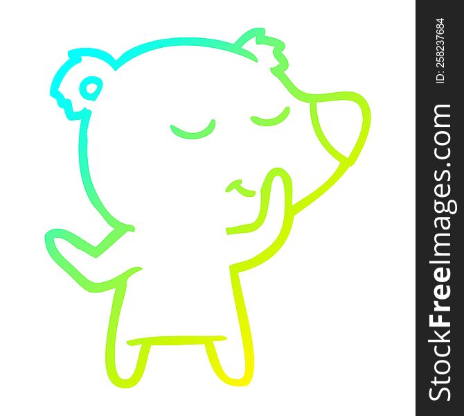 Cold Gradient Line Drawing Happy Cartoon Bear