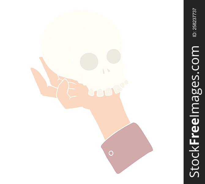 flat color style cartoon hand holding skull