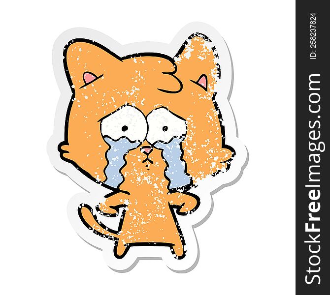 Distressed Sticker Of A Cartoon Crying Cat