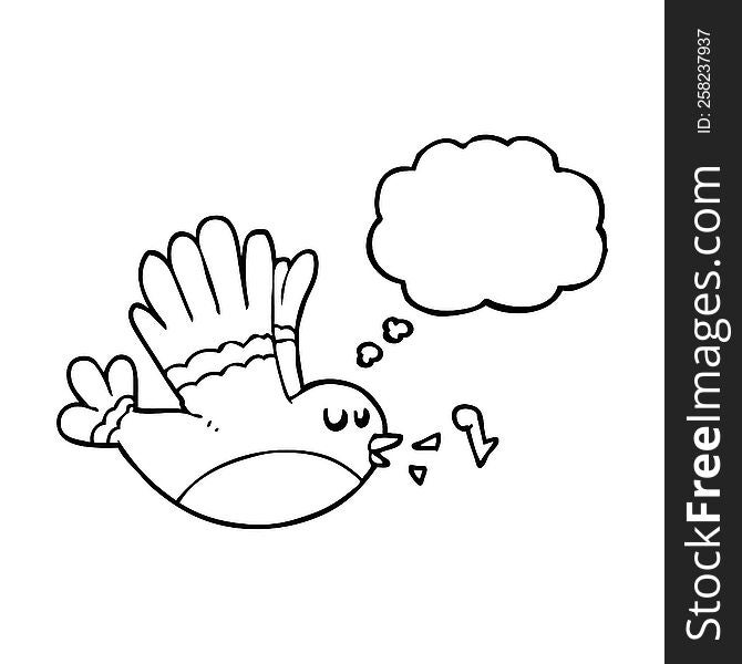 freehand drawn thought bubble cartoon singing bird
