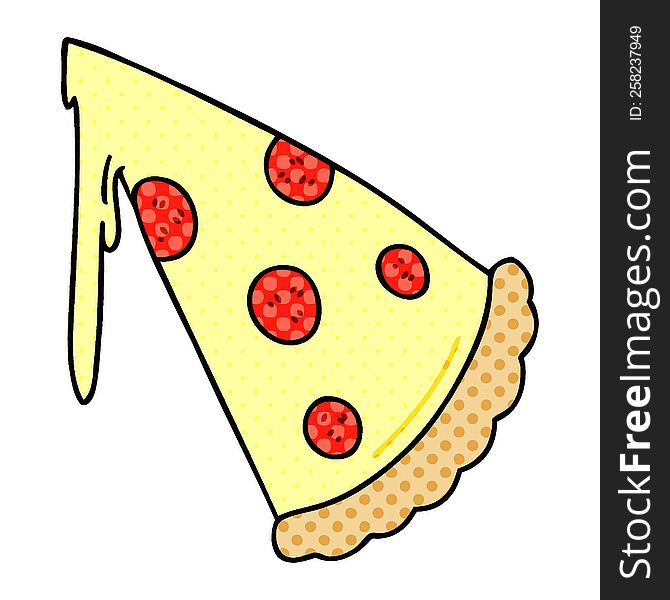comic book style quirky cartoon slice of pizza. comic book style quirky cartoon slice of pizza