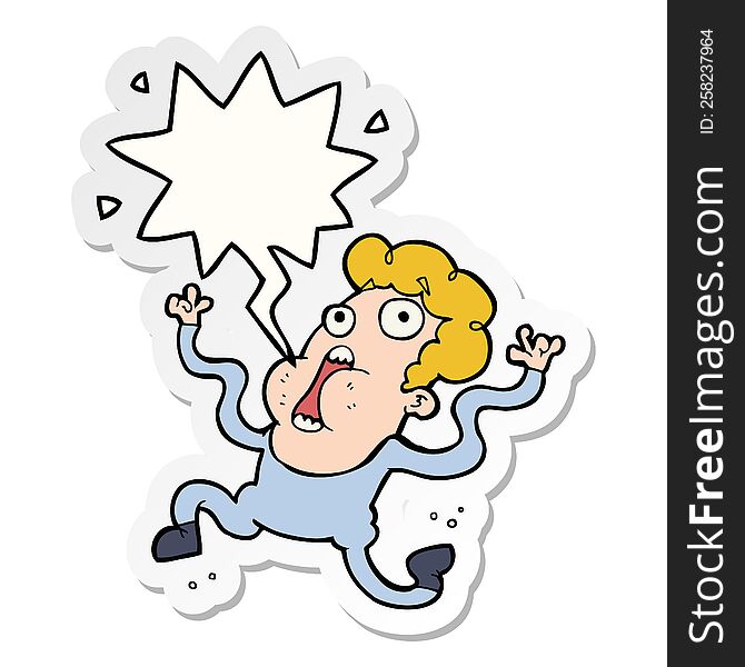 Cartoon Terrified Man And Speech Bubble Sticker