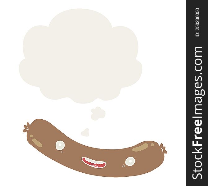 cartoon sausage with thought bubble in retro style