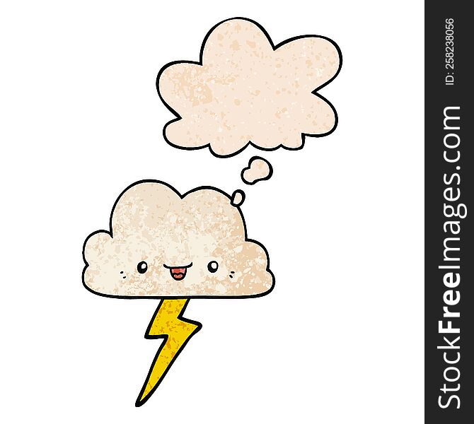 Cartoon Storm Cloud And Thought Bubble In Grunge Texture Pattern Style