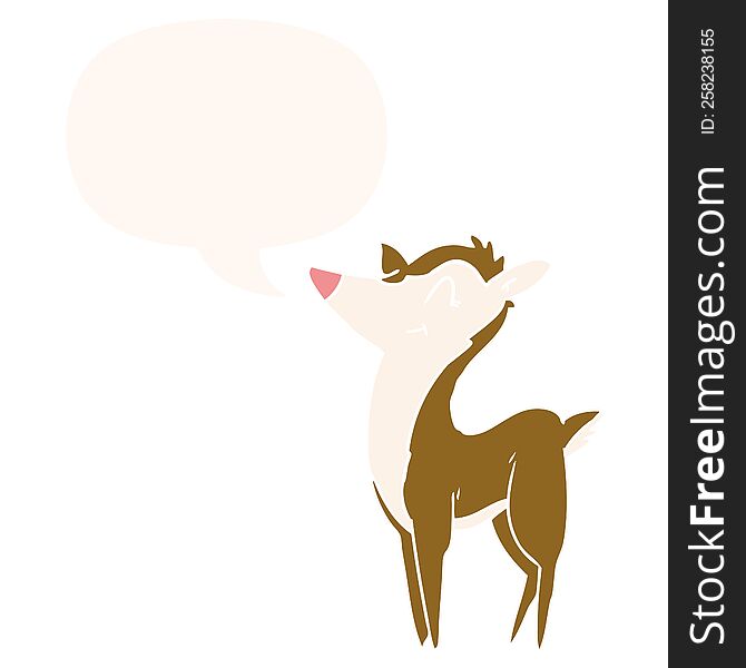 Cartoon Deer And Speech Bubble In Retro Style