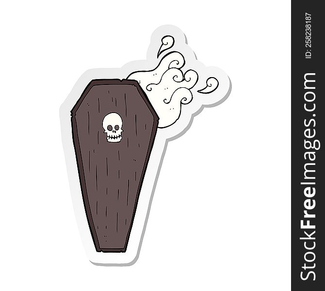 sticker of a spooky cartoon coffin