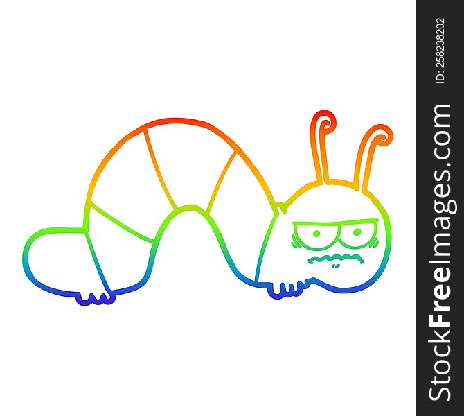 rainbow gradient line drawing of a cartoon grumpy caterpillar