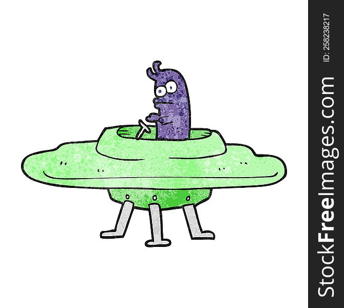 freehand textured cartoon flying saucer