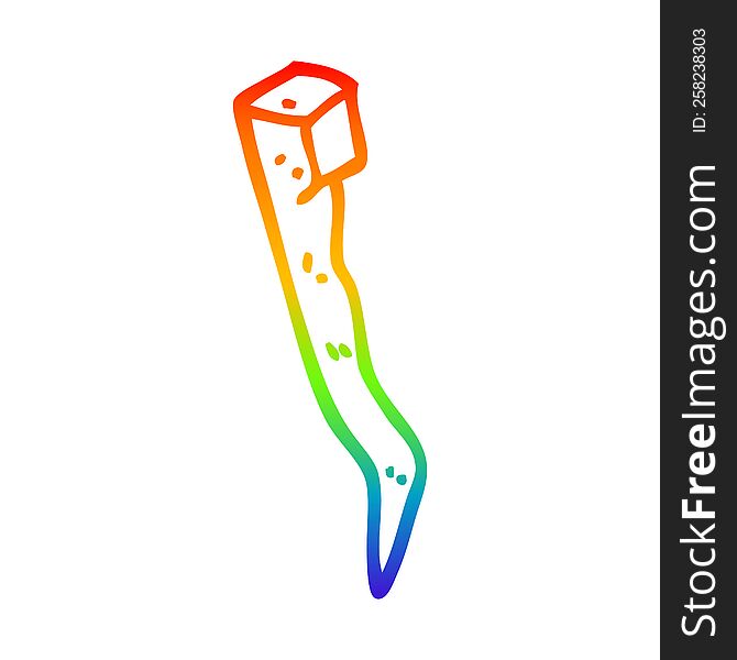 rainbow gradient line drawing of a cartoon old bent iron nail