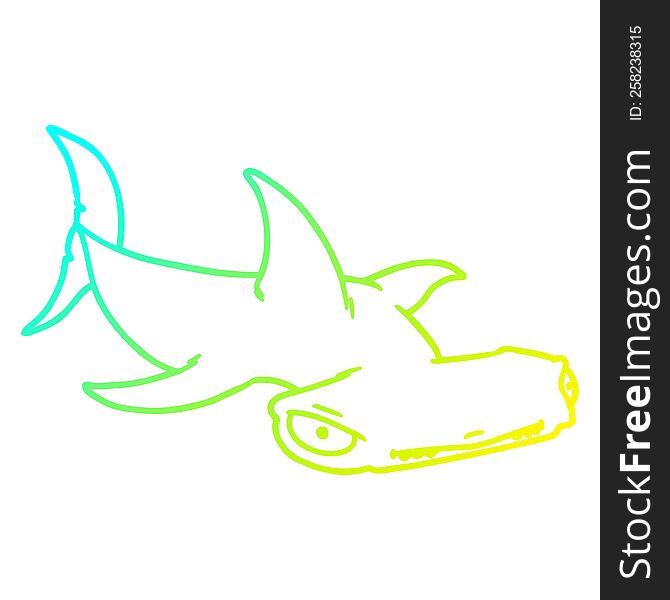 cold gradient line drawing of a cartoon hammerhead shark
