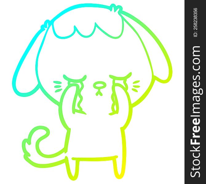 cold gradient line drawing of a cute puppy crying cartoon