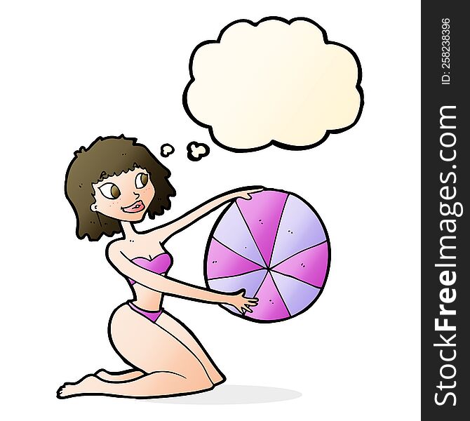 Cartoon Bikini Girl With Beach Ball With Thought Bubble