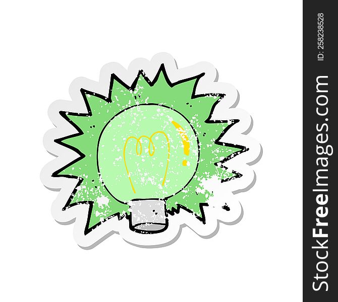 retro distressed sticker of a cartoon flashing green light bulb