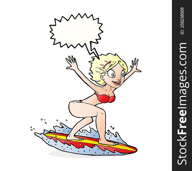 cartoon surfer girl with speech bubble