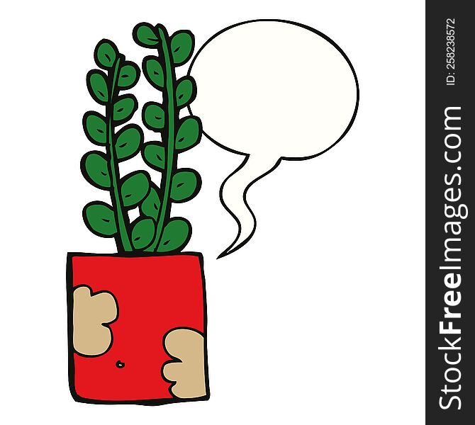 Cartoon Plant And Speech Bubble