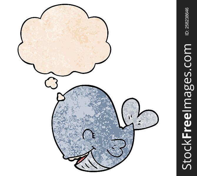 Cartoon Whale And Thought Bubble In Grunge Texture Pattern Style