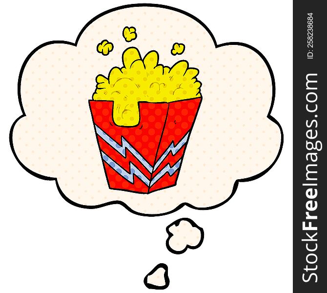 cartoon box of popcorn and thought bubble in comic book style
