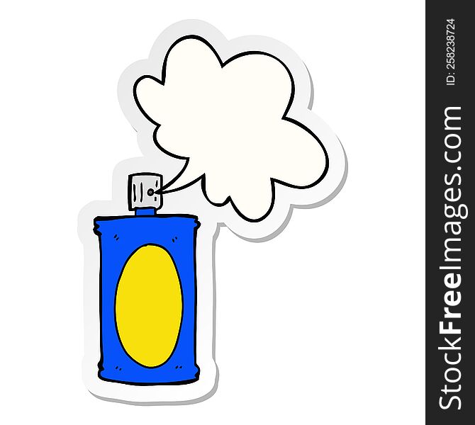 cartoon spray can with speech bubble sticker. cartoon spray can with speech bubble sticker