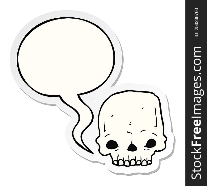 cartoon spooky skull with speech bubble sticker
