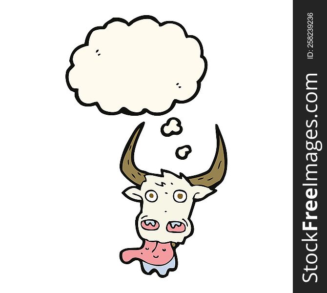 cartoon cow face with thought bubble