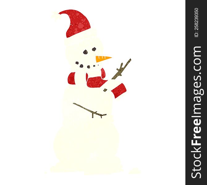 freehand retro cartoon snowman