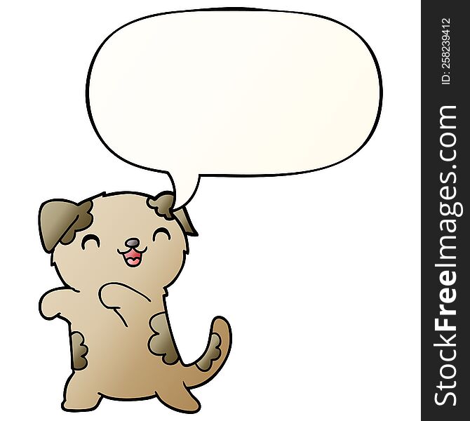 Cute Cartoon Puppy And Speech Bubble In Smooth Gradient Style