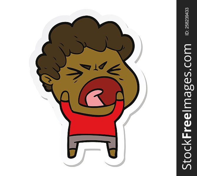 Sticker Of A Cartoon Furious Man