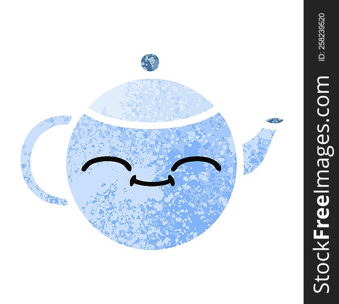 Retro Illustration Style Cartoon Happy Teapot