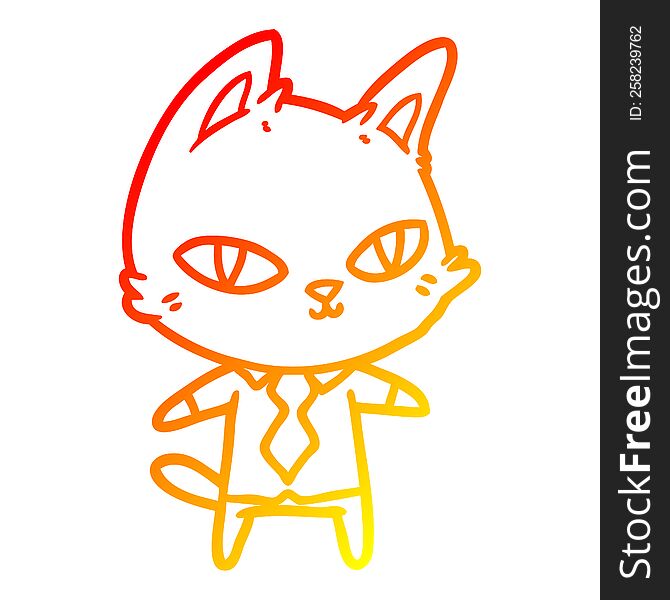 warm gradient line drawing of a cartoon cat in office clothes