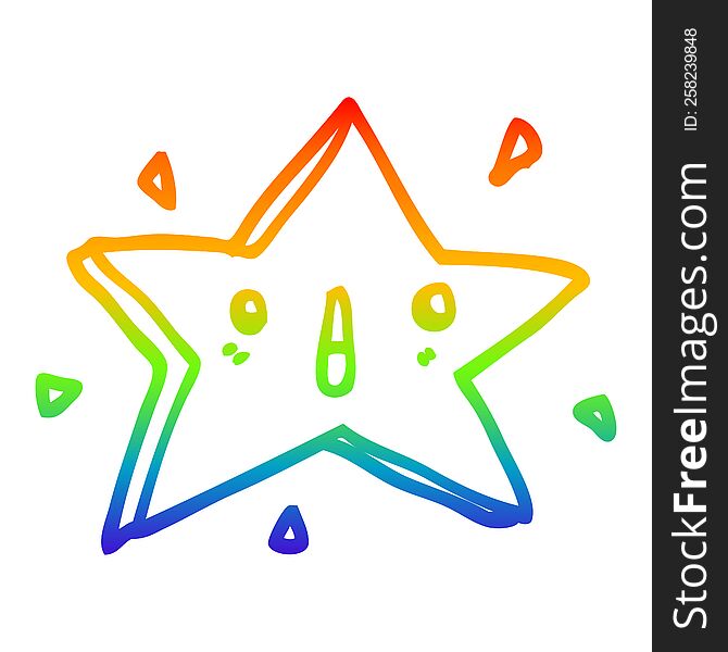 Rainbow Gradient Line Drawing Cute Cartoon Star