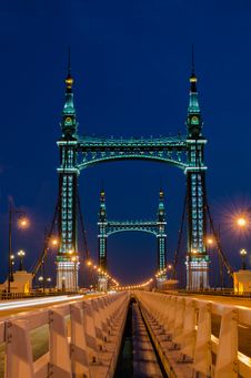 Suspension Bridge At Night Royalty Free Stock Photography