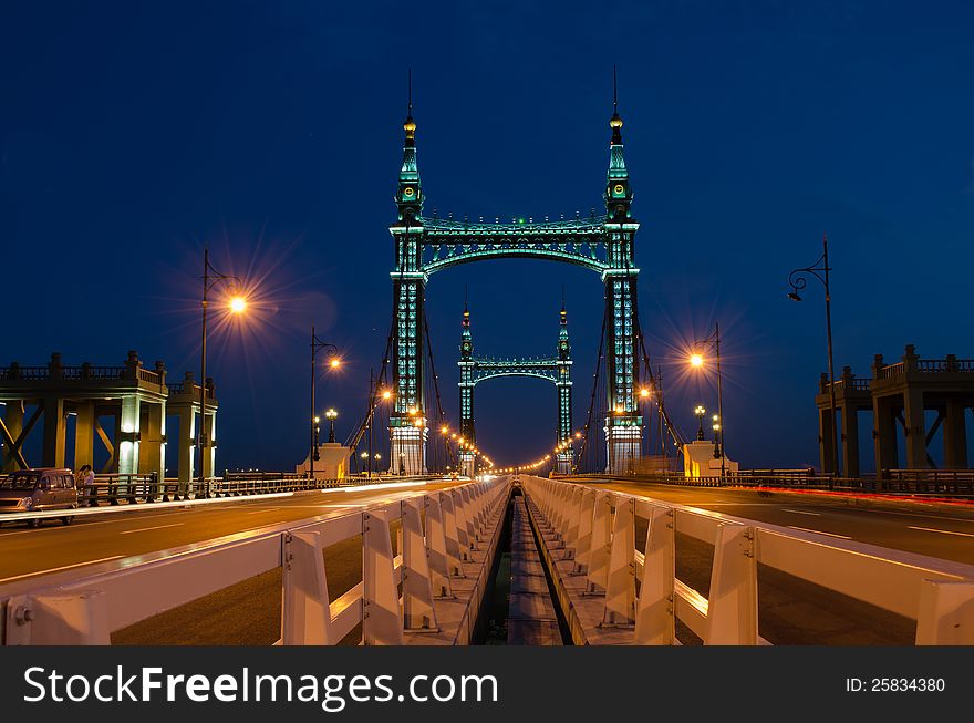 Suspension Bridge At Night