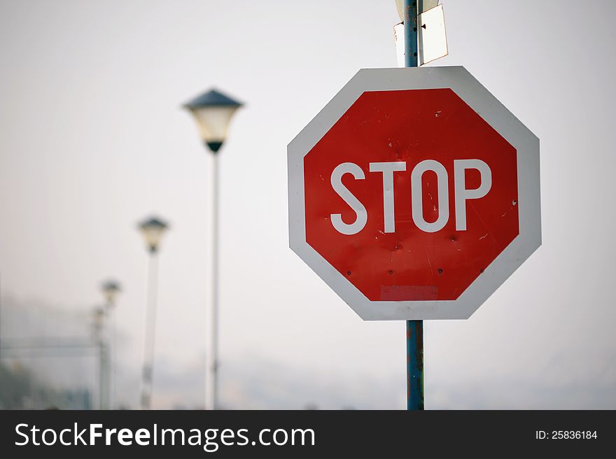 Stop road sign color photo