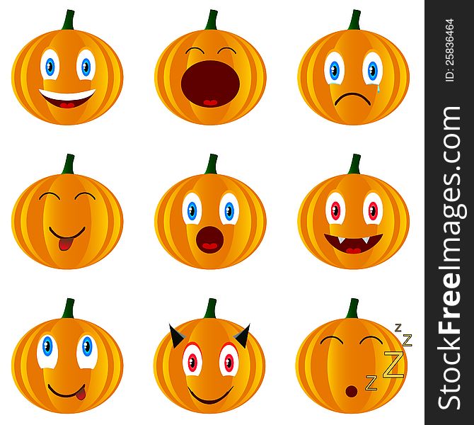 Nine various smiles in the form of pumpkins. Vector set. Nine various smiles in the form of pumpkins. Vector set