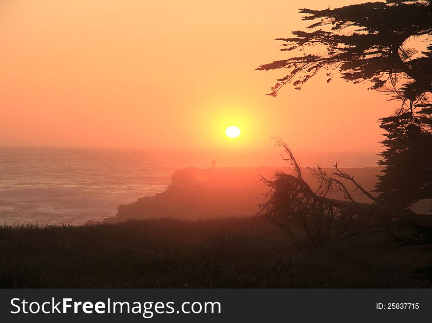 The sun sets on the rugged California, USA, coast close to Fort Bragg. The sun sets on the rugged California, USA, coast close to Fort Bragg.