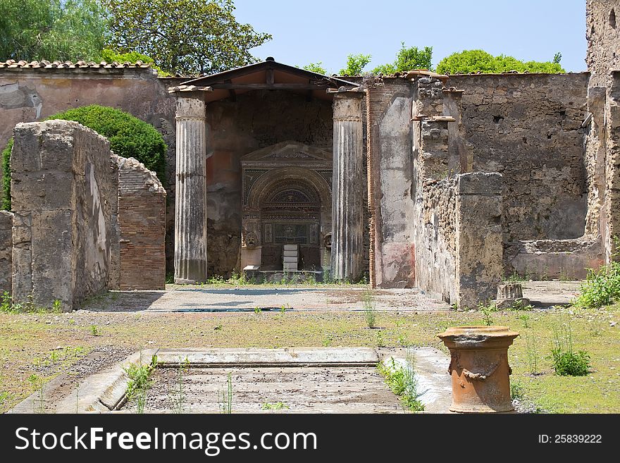 View of the court of an ancient roman house in Pompeii. View of the court of an ancient roman house in Pompeii