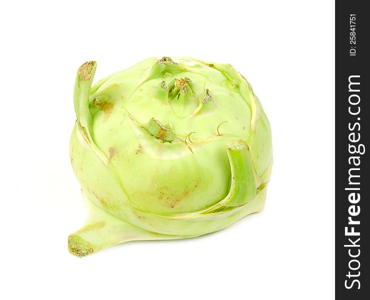 A head of kohlrabi (german turnip) on a white background. A head of kohlrabi (german turnip) on a white background