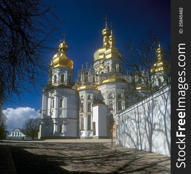 Fragment of Uspensky Cathedral in Kiev-Pechersk Lavra, the famous ancient orthodox monastery. Kyiv, Ukraine. Fragment of Uspensky Cathedral in Kiev-Pechersk Lavra, the famous ancient orthodox monastery. Kyiv, Ukraine.