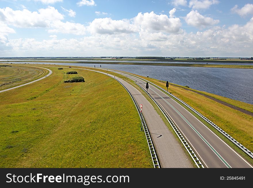 Road on a bank in the Netherlands